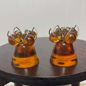 Vintage lucite grape mid century taper candle holder pair orange brown